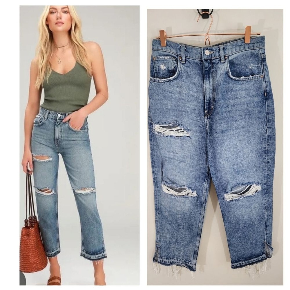 Free People We The Free Lita Distressed High Rise Jeans‎ 30 Light Wash Raw Hem